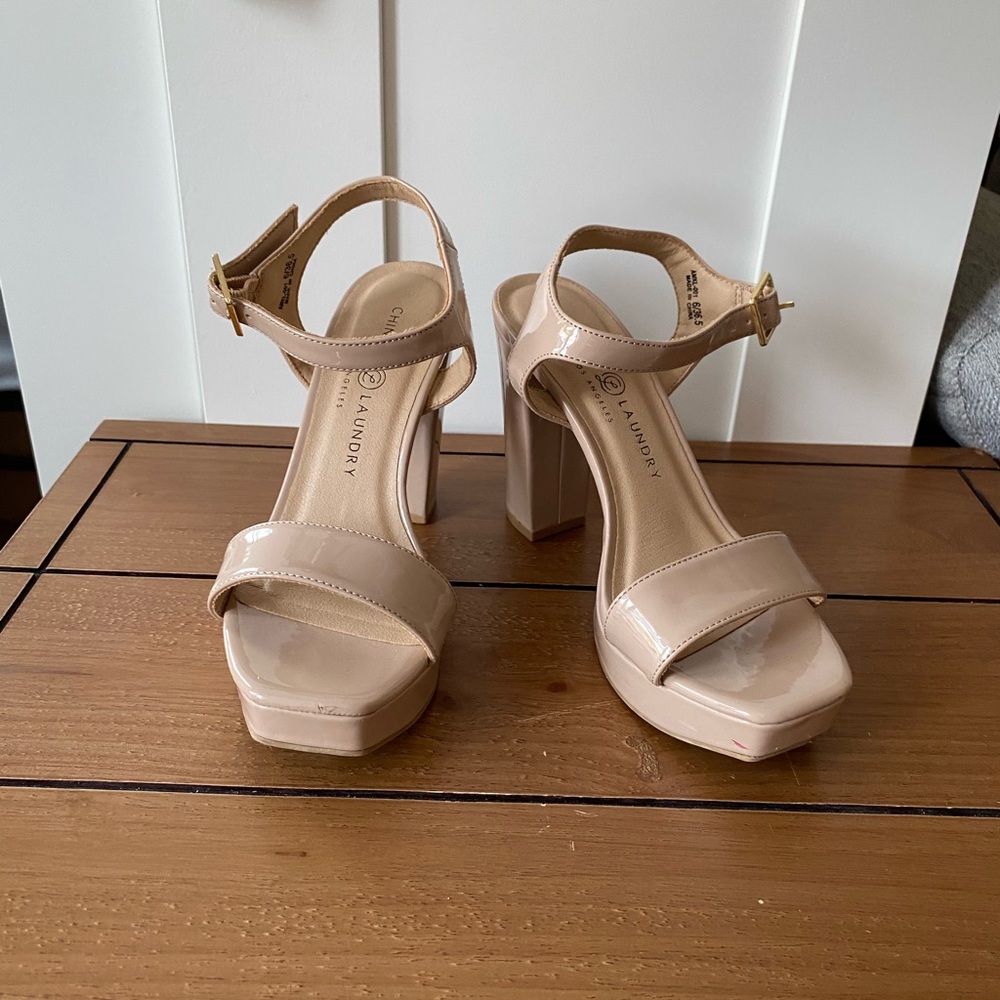 Chinese Laundry Nude Patent Platform Block Heel Sandals